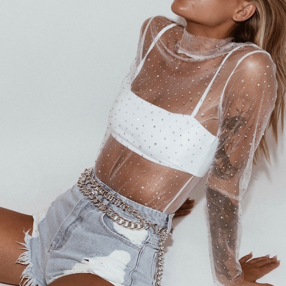 Mesh sequin mock neck top from Princess Polly